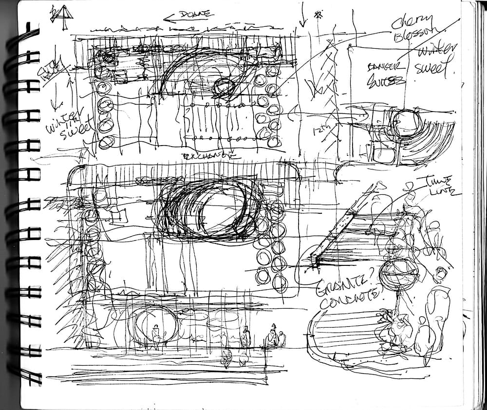Suenn Ho’s sketches Photo of Suenn’s master plan sketches from her notebook.