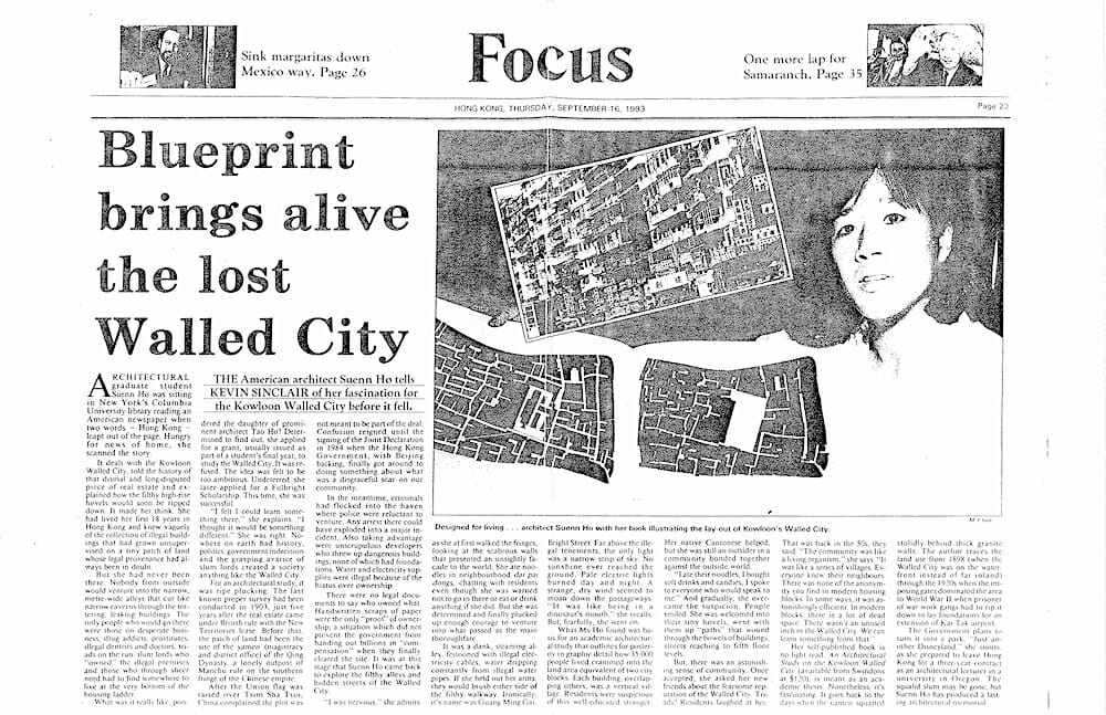 Kowloon Walled City Photo of a news article that reads “Blueprint brings alive the lost Walled City."