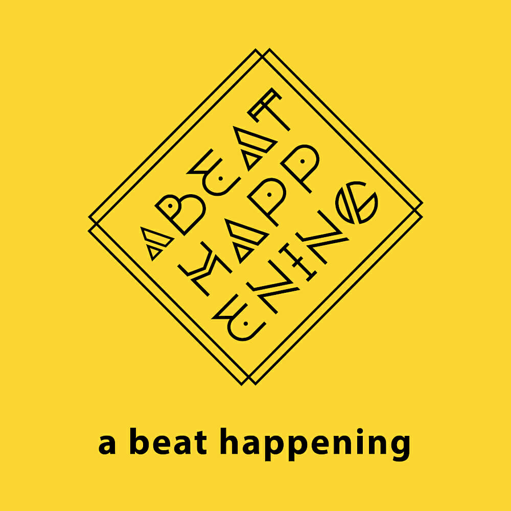 Yellow and black logo that says “A Beat Happening” within a square 
