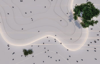 High angle view of people in an urban park
