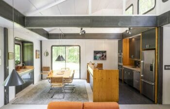 Interior of a retro-minimalist kitchen