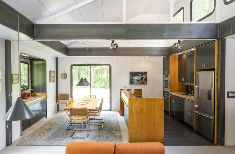 Interior of a retro-minimalist kitchen