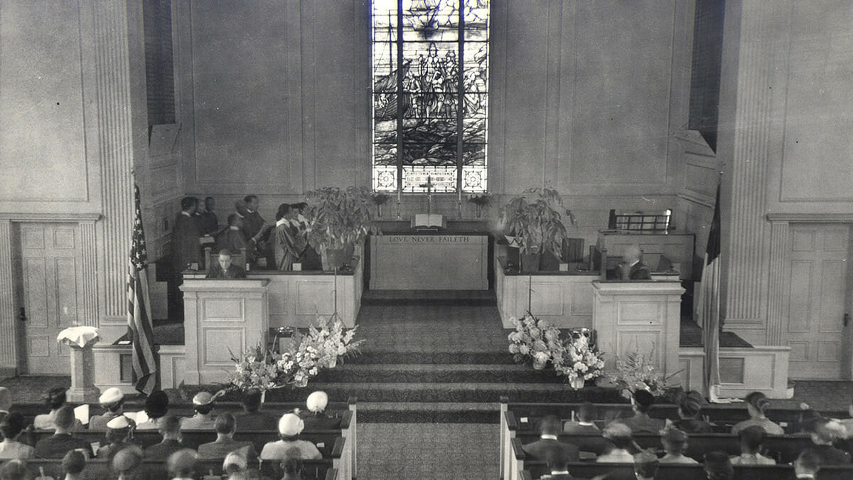 The Church congregation gathers for service at the Shrine of the Black Madonna, circa 1960s