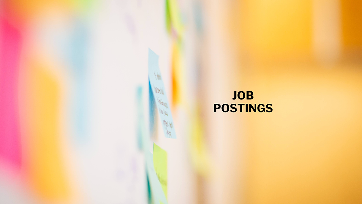 decoratibve image of post-it note board. Text reads: Job Postings